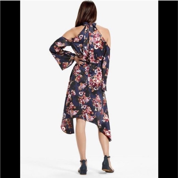 Lucky Brand Blue Floral Cold Shoulder Asymmetrical Dress - Picture 3 of 13
